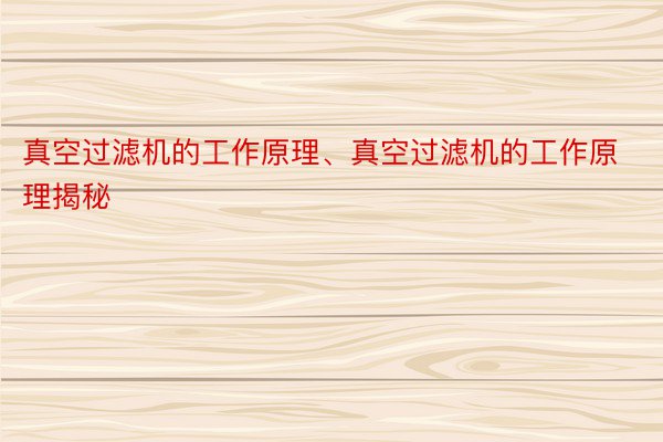 真空过滤机的工作原理、真空过滤机的工作原理揭秘