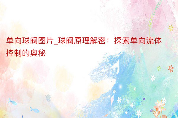 单向球阀图片_球阀原理解密：探索单向流体控制的奥秘