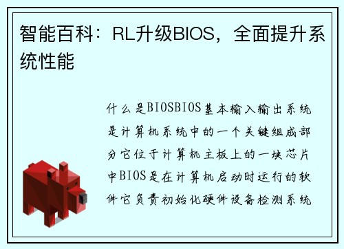 智能百科：RL升级BIOS，全面提升系统性能
